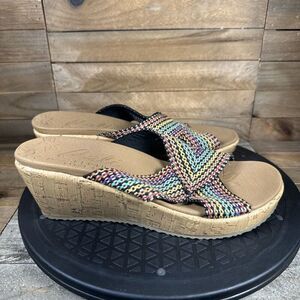 Skechers Womens Size 8.5 Cali Beverlee Slide Delighted Wedge Rainbow Sandals